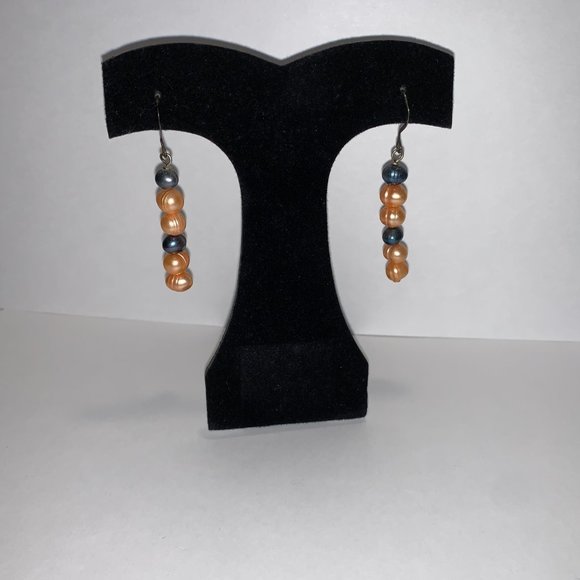 Orange and Blue Freshwater Pearl Dangle Earrings - Picture 2 of 6